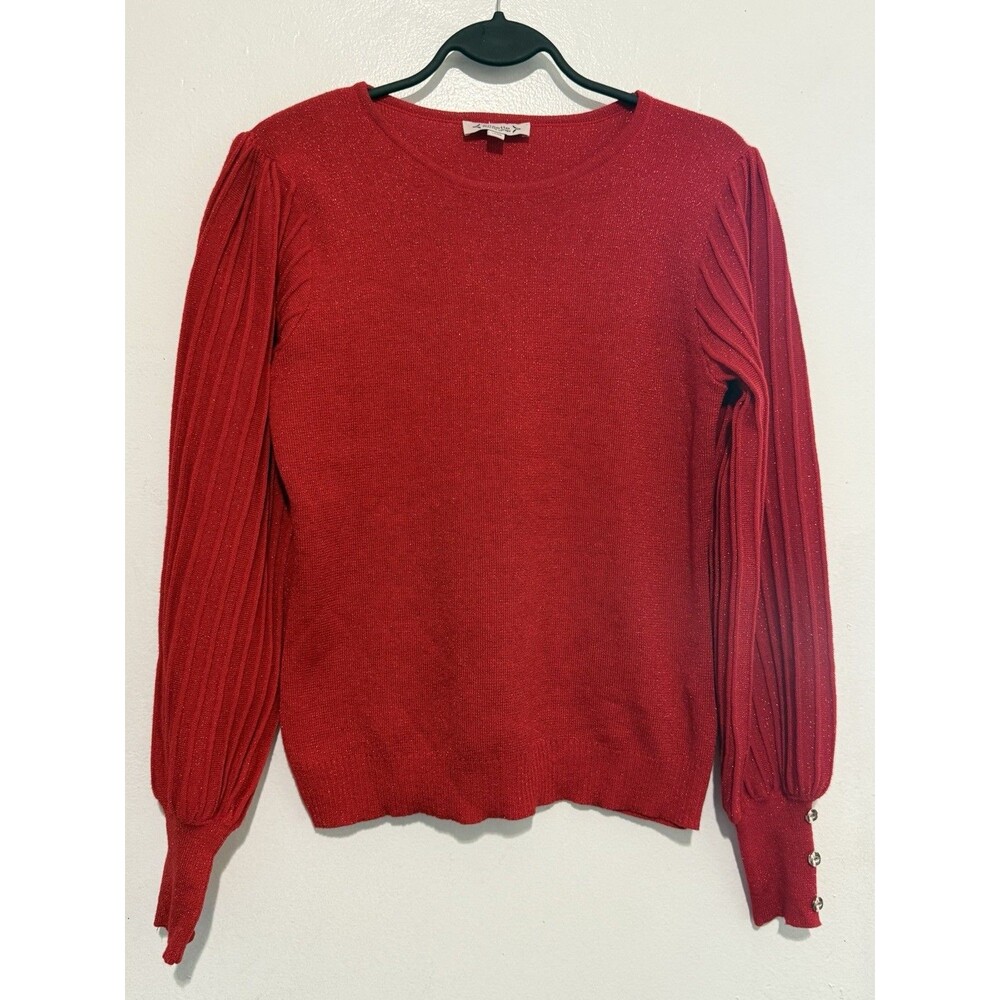 Nanette Nanette Lepore Red Metallic Lurex Pleated Balloon Sleeve Sweater M